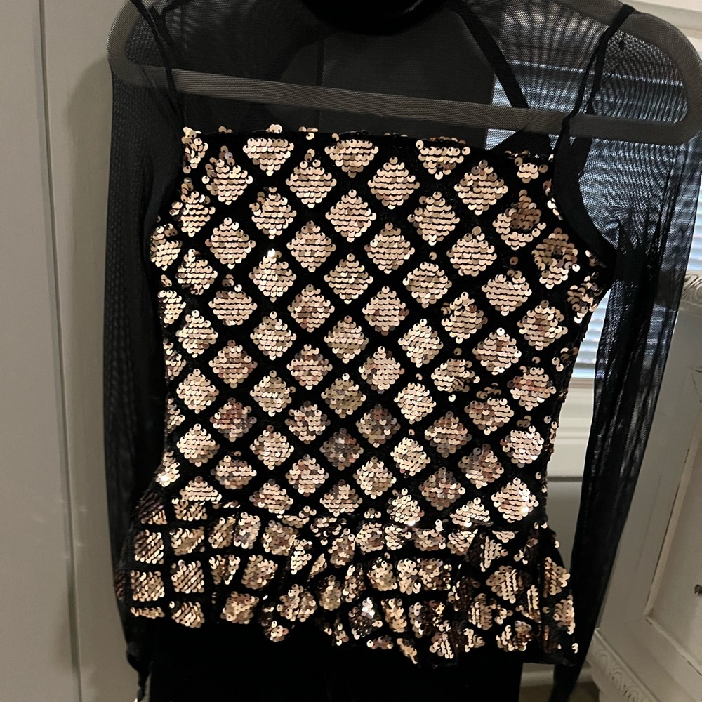 Weissman Jazz Dance Costume with Mini Skirt & Shorts Attached Gold & Black. IC